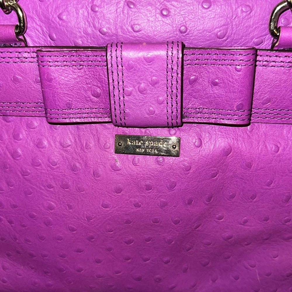 Kate Spade Rose Avenue Embossed Ostrich Leather Bow Tote Bag Baja Rose Purple - Picture 5 of 16